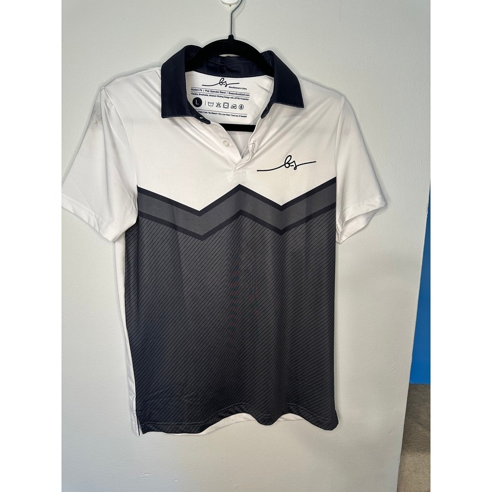 Boston Scott Golf Links Collection White Black Geometric Polo Shirt Jr. GirlsNWT